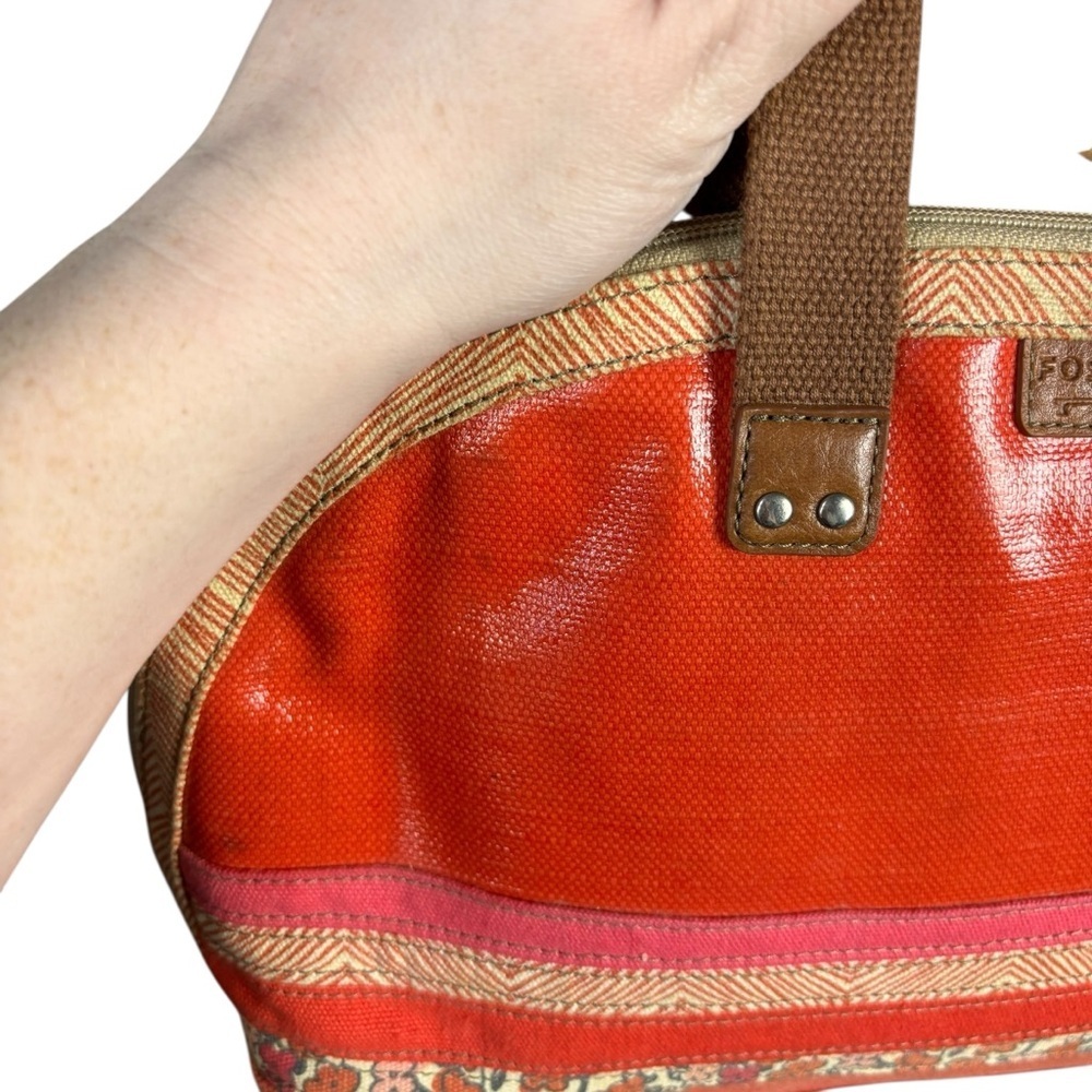 Fossil Key-Per Vintage Inspired Coated Canvas Dome Satchel – Orange Multi - Picture 7 of 15